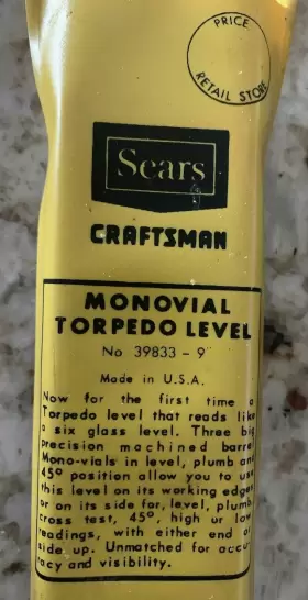39833-9 CRAFTSMAN Sears Magnetic Torpedo Level Bubble #3