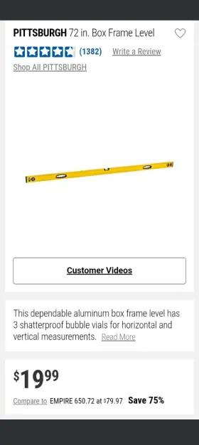 93014 PITTSBURGH Box Frame Level
