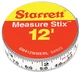 Starrett SM412WMERL Adhesive Steel Measuring Tape 12' x 1/2" Polyurethane