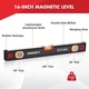 ARROW 16-Inch Level, Magnetic Torpedo Level with 45&deg;/90&deg;/180&deg; Bubbles Aluminum
