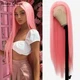 Pink Straight Lace Wig Synthetic 26Inch Heat Resistant Natural Hair perruque